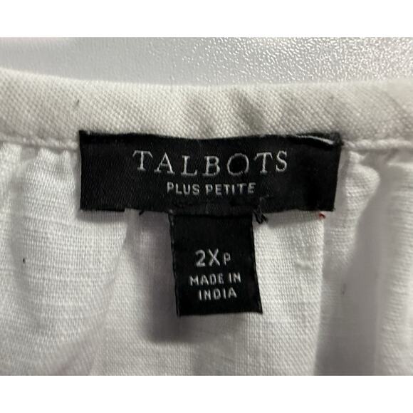 Talbots Palm Embellished Linen Popover Top Sz 2XP Resortwear Vacation Beach - Picture 13 of 13